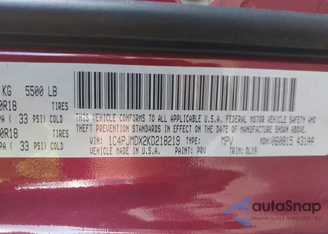 2019 Jeep Cherokee Limited 4X4 z USA, uszkodzony, nr VIN 1C4PJMDX2KD218219